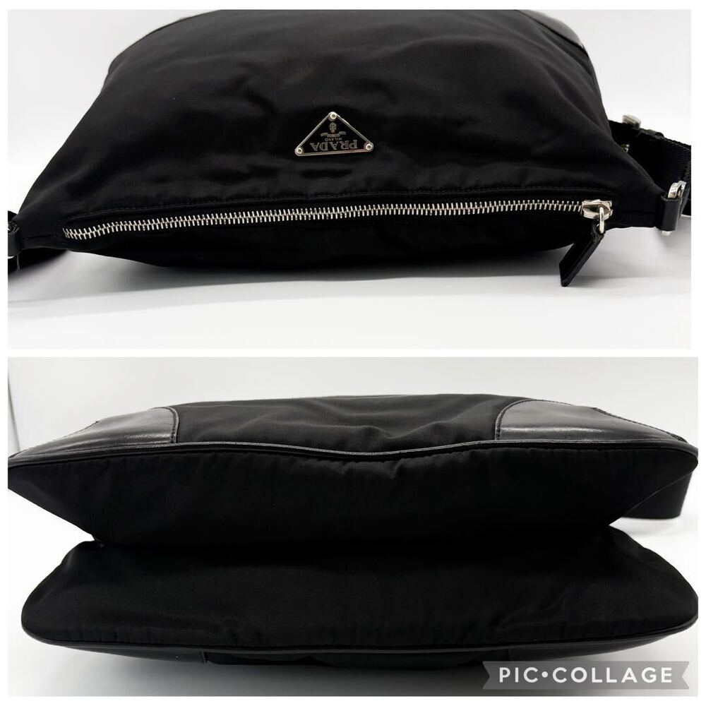 PRADA Pocono Tessuto leather shoulder bag black triangular white - Picture 4 of 9